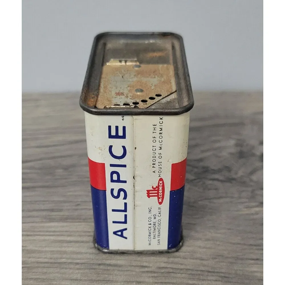 Vintage McCormick Collectible Spice Tin Ground Allspice Red White Blue